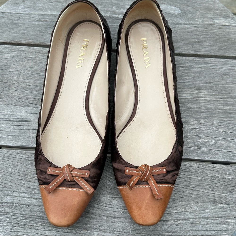 Prada Satin-Leather Ballerina Flats
